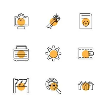 Mobile , computer , technology , calls , home , eps icons set vector Illustrazione stock