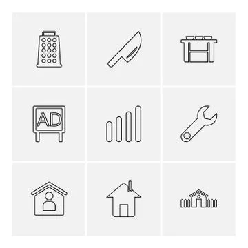 Mobile , computer , technology , calls , home , eps icons set vector Illustrazione stock