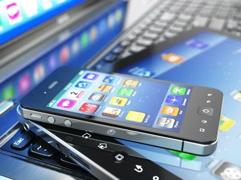 Mobile computing devices. Laptop, tablet pc and cellphone. Mobile computin... Foto stock
