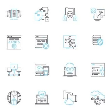 Mobile computing linear icons set. Smartph, Tablet, Laptop, Wireless, Bluetooth Stock Illustration