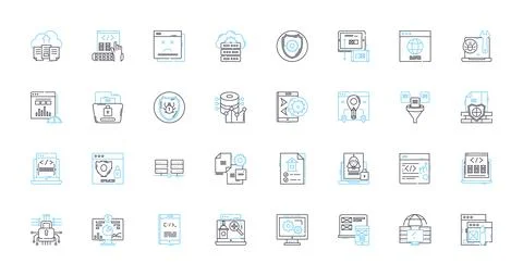 Mobile computing linear icons set. Portability, Connectivity, Mobility, Wireless Illustrazione stock