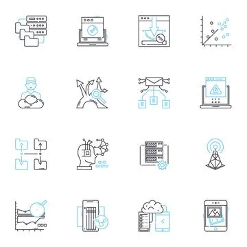 Mobile computing linear icons set. Mobility, Portability, Connectivity イラスト素材