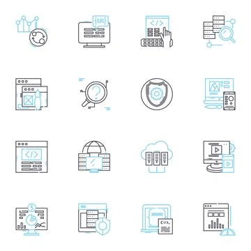 Mobile computing linear icons set. Portability, Connectivity, Mobility, Wireless 库存插图