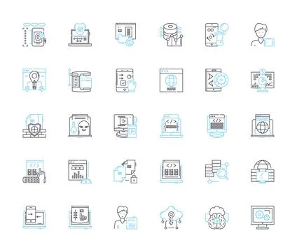 Mobile computing linear icons set. Portability, Connectivity, Mobility, Wireless イラスト素材