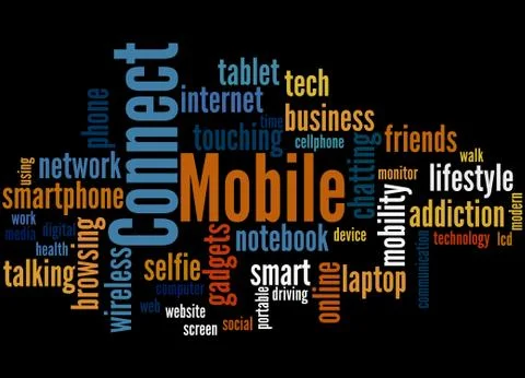 Mobile Connect, word cloud concept Stock Illustration