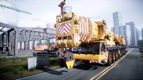 Mobile construction crane. Construction of a large industrial building or Ilustración de archivo