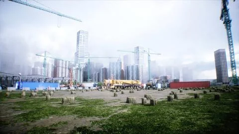 Mobile construction crane. Construction of a large industrial building or Illustration