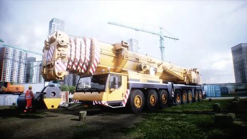 Mobile construction crane. Construction of a large industrial building or Ilustración de archivo