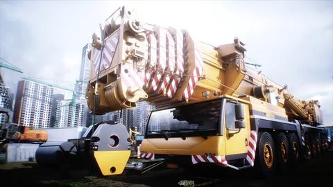 Mobile construction crane. Construction of a large industrial building or Ilustración de archivo