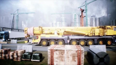 Mobile Construction crane, construction machinery. 4k animation. Stock Footage 328524878