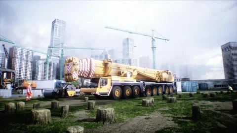 Mobile Construction crane, construction machinery. 4k animation. Stock Footage 328524937