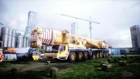 Mobile Construction crane, construction machinery. 4k animation. Stock Footage 328524980