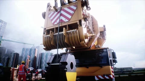Mobile Construction crane, construction machinery. 4k animation. Video stock 328525431