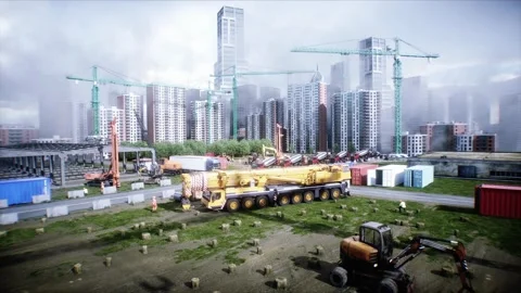 Mobile Construction crane, construction machinery. 4k animation. Video stock 328539399