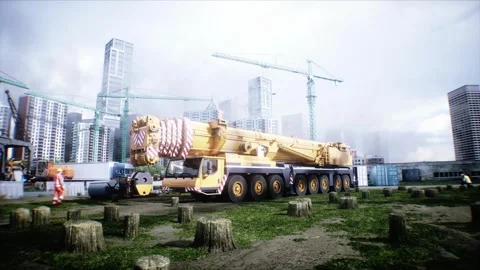 Mobile Construction crane, construction machinery. 4k animation. Stock Footage 328539415