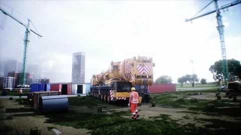 Mobile Construction crane, construction machinery. 4k animation. Stock Footage 328539482