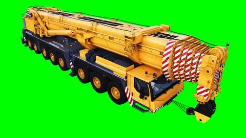 A mobile construction crane. Isolate green screen. 3d rendering. Stock Illustration