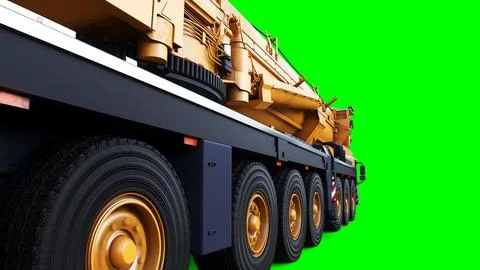 A mobile construction crane. Isolate green screen. 3d rendering. Illustrazione stock