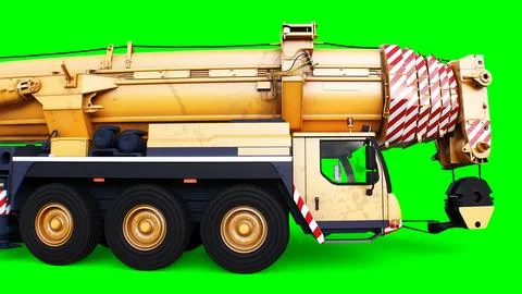 A mobile construction crane. Isolate green screen. 3d rendering. Stock Illustration