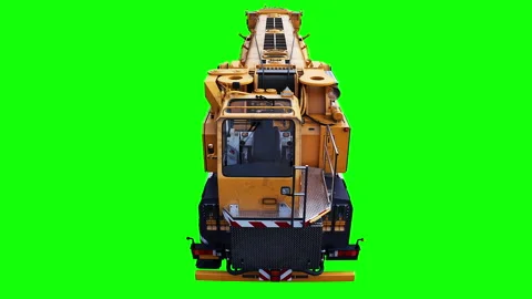 A mobile construction crane is moving. Rotation wheels. Green screen 4k isolate. Stock Footage 328525028