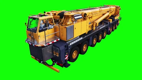 A mobile construction crane is moving. Rotation wheels. Green screen 4k isolate. Stock Footage 328525074