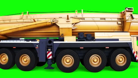 A mobile construction crane is moving. Rotation wheels. Green screen 4k isolate. Stock Footage 328525386