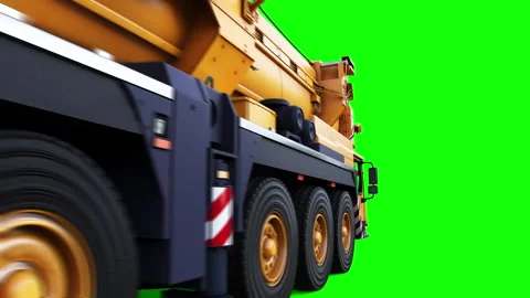 A mobile construction crane is moving. Rotation wheels. Green screen 4k isolate. Stock Footage 328525405