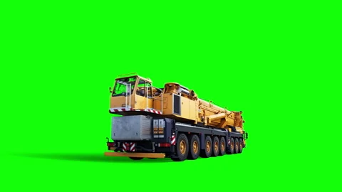 A mobile construction crane is moving. Rotation wheels. Green screen 4k isolate. Stock Footage 328525466