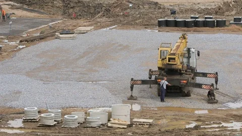 Mobile construction crane on wheels outdoors Stock-Footage 84155043