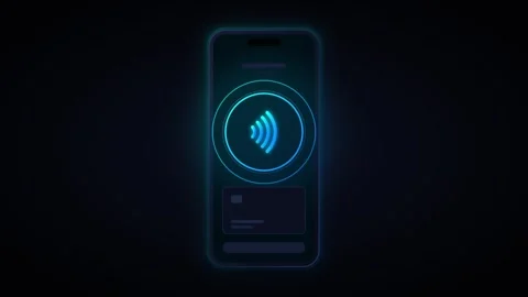 Mobile contactless payment system animation with glowing nfc signal and dig.. Stock Footage 344862947