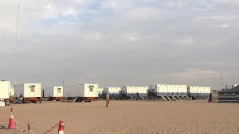 Mobile container office and sleeper cabin in desert Video stock 144687275