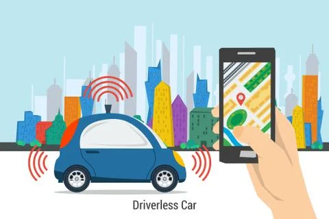 Mobile control for driverless car Stock Illustration