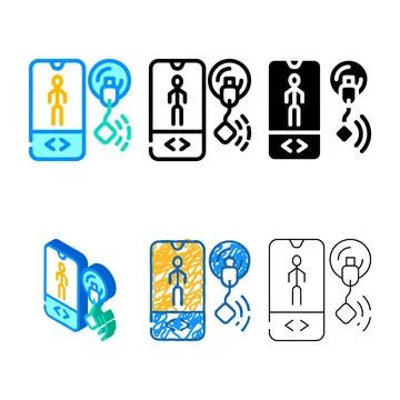 Mobile control ems training color set icon vector Stock Illustration