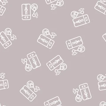 Mobile control ems training line vector seamless pattern Stock Illustration