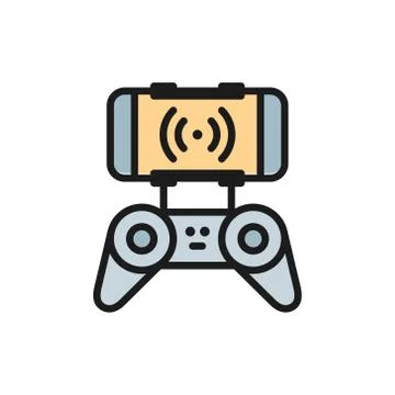 Mobile control panel for drone, remote controller flat color line icon. 스톡 일러스트