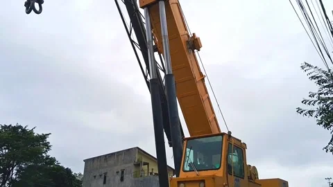 Mobile crane 50 tons was parked on the side of street, type:Grove RT 750 Stock Footage 294378800