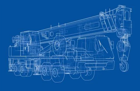 Mobile crane blueprint Stock Illustration
