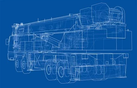 Mobile crane blueprint Stock Illustration