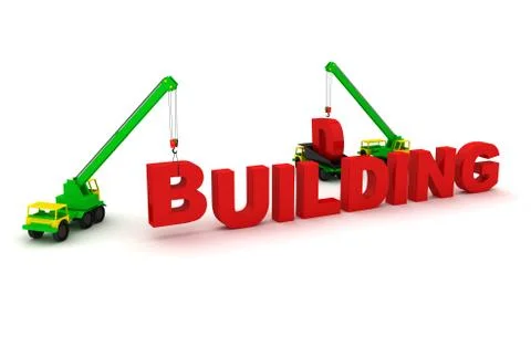 Mobile crane builds the text Building Stock Illustration