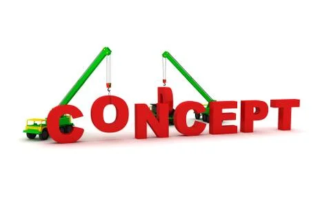 Mobile crane builds the text Concept Stock Illustration