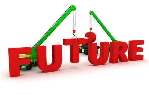 Mobile crane builds the text Future Stock Illustration