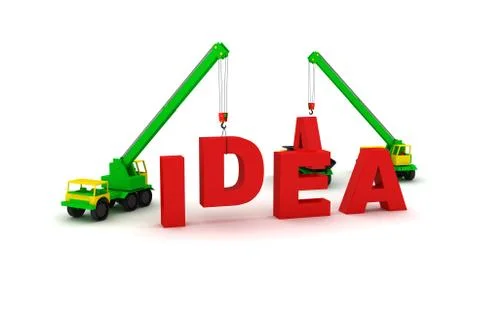 Mobile crane builds the text Idea Stock Illustration