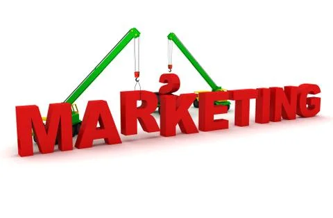 Mobile crane builds the text Marketing Stock Illustration