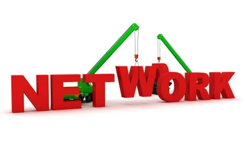 Mobile crane builds the text Network Stock Illustration