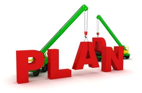 Mobile crane builds the text Plan Illustrazione stock