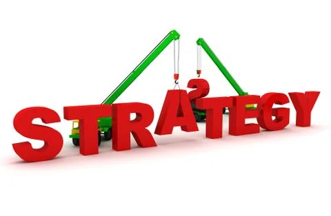 Mobile crane builds the text Strategy Stock Illustration