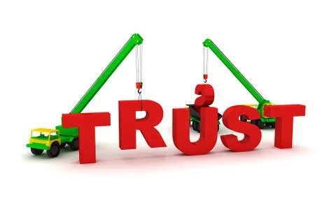 Mobile crane builds the text Trust Stock Illustration