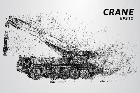 Mobile crane consists of dots and circles. The crane wind blows the particles Stock Illustration