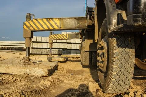 Mobile crane at construction site Stock Photos