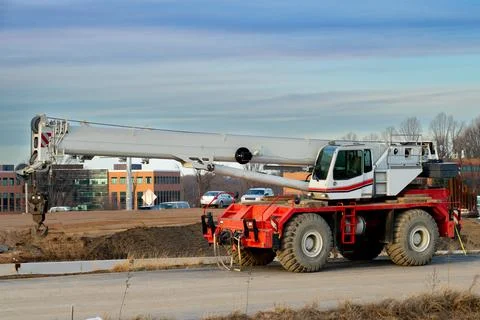 Mobile crane at construction site Stock Photos